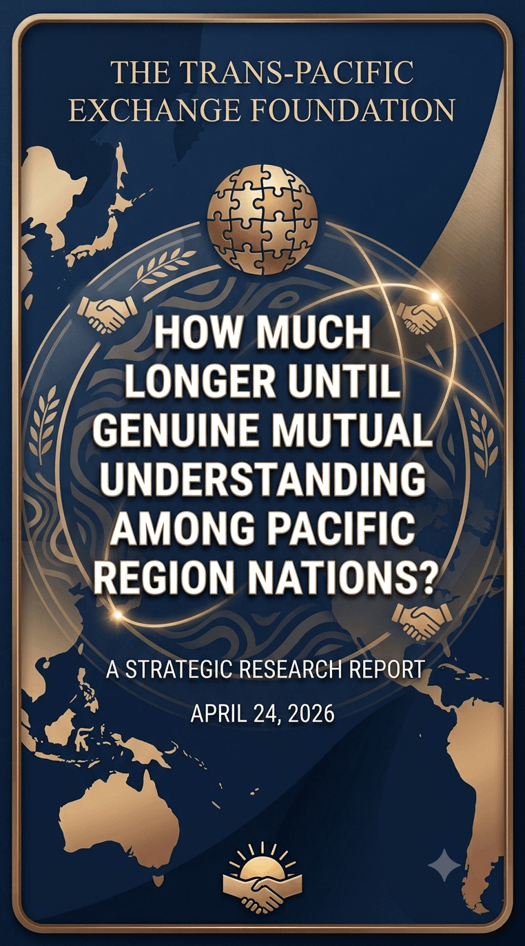 Trans-Pacific Exchange Foundation report cover titled "How much longer until genuine mutual understanding among Pacific nations?"